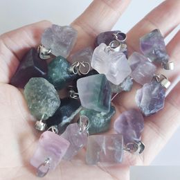 Charms Natural Stone Fluorite Quartz Chakras Crystal Pendant For Diy Jewelry Making Necklace Drop Delivery Findings Components Dhfmh