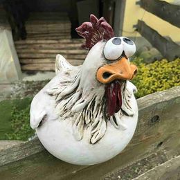 Funny Chicken Fence Decor Resin Statues Home Garden Farm Yard Decorations Chicken Hen Sculpture Art Craft Courtyard Hanging L230620