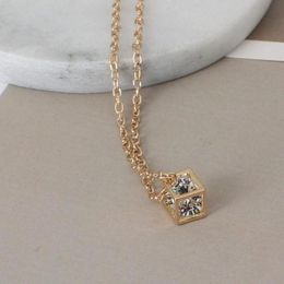 Strands Strings Fashionable Love Cube Three dimensional Necklace Shiny Charm s Small Box Short Clavicle Chain Maxi Pendants 230710