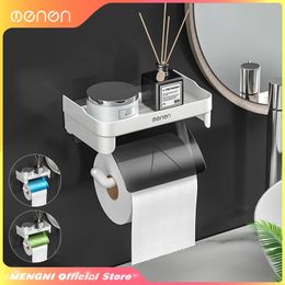 Toilet Paper Holders MENGNI-Wall Mount Toilet Paper Holder no Drill Bathroom Tissue Dispenser Self-adhesive Kitchen Roll Paper Rack stand Accessory 230710