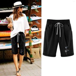 Women's Shorts Casual Loose Dandelion Printed Beach Pants Pockets Fifth Fashion Cotton Linen Drawstring Breathable