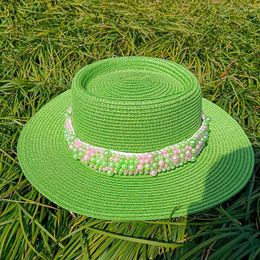 Wide Brim Hats Bump Top Pearl Straw Hat Elastic Belt Accessories Sun Outdoor Beach Men And Women