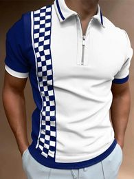 Men's Polos Luxury Men's Matching Clothing Polo Shirts Golf Wear Casual Plaid Short Sleeve Tee Men Turn-Down Collar Zipper Polo Shirt Tops 230711