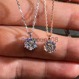 Pendant Necklaces 18K Rose Gold 2ct Lab Diamond Pendant Real 925 Sterling Silver Party Wedding Pendants Chain Necklace For Women Fine Jewelry x0711