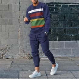 Mens Tracksuits 3D Stripe Pattern Casual Long Sleeve Tshirt Baddie 2 Piece Set Fashion Clothing Male Tracksuit Sports Sweatshirt 230710