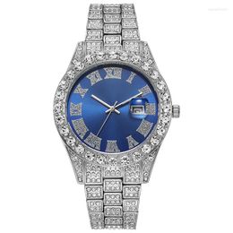 Wristwatches Hip Hop Watches For Men Fashion Crystal Rhinestone Quartz Analogue Watch Iced-Out Bracelet Wrist Diamond With Date