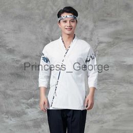 Others Apparel Chef Uniform Restaurant Jacket Men Women Japanese Cook Coat 34 Sleeve Kimono Kitchen Sushi Work Wear Waiter Uniform AS355 x0711