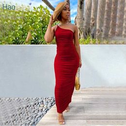 Urban Sexy Dresses HAOYUAN Sexy One Shoulder Bodycon Draped Dress Back Split Elegant Birthday Party Wear Outfits for Women Night Club Maxi Dresses L230711