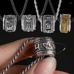 Pendant Necklaces Retro Tibetan Buddhism Six Words Mantra Buddha Beads Necklace Men Circular Prayer Spiritual Women Jewellery Gifts