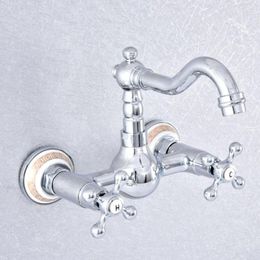 Bathroom Sink Faucets Polished Chrome Brass 360 Swivel Spout Basin Faucet Dual Handle Hole Kitchen Cold Water Mixer Tap Dsf765