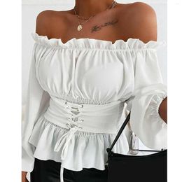 Women's Blouses Strapless Shirt Long Sleeve Off Shoulder Flanged Casual Solid Color Shirts 3x Plus-size Waist Streetwear Blusas