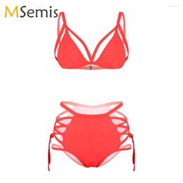 Women's Swimwear Bikini Swimsuits Set Adjustable Shoulder Straps Padded Push Up Bra Top With High Waist Lace Bottoms