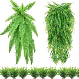 Faux Floral Greenery Hanging Plants Artificial Fern Grass Green Wall Plant Silk Hedge Large Home Decor Garden 230711