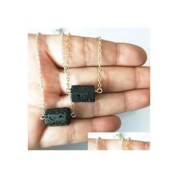 Pendant Necklaces Fashion Sier Gold Colour Prism Lava Stone Necklace Volcanic Rock Aromatherapy Essential Oil Diffuser For Women Jewe Dh3Dg