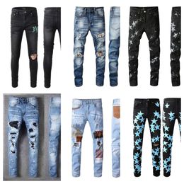 Jeans men designer jeans womens jeans man black blue jean broken hole cool style for young guys Rip Slim Fit Jean Jeans Mens Long Trousers