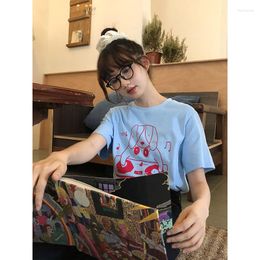 Women's T Shirts Funny DJ Dog Printing Women Graphic Harajuku Short Sleeve Loose Cotton Sky Blue Summer Tops 2023 Tees