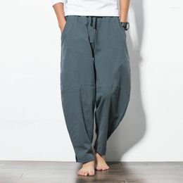 Men's Pants Spring Summer Casual Loose Cotton Linen Fashion Male Solid Colour Drawstring Trousers