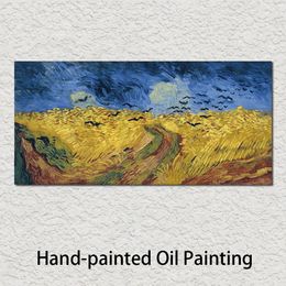 Large Vincent Van Gogh Oil Paintings Wheat Field with Crows Handmade Canvas Picture Art for Bedroom Decoration High Quality Gift