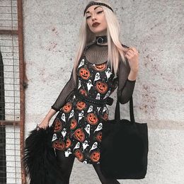 Casual Dresses 2023 Women's Halloween Backless Sexy Dress Dark Pumpkin Ghost Print Short Sling Party Devil