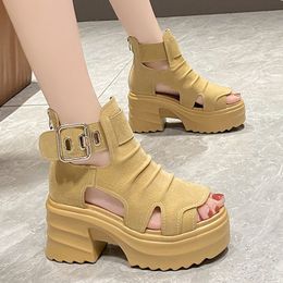 Gothic Chunky Platform Sandals Women Summer 2023 Wedges Peep Toe Gladiator Shoes Woman Thick Bottom High Heels Sandalias Mujer