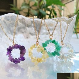 Pendant Necklaces Irregar Natural Stone Necklace Circle Flower Ore Quartz Chips Amethysts Citrines Lapis Pink Crystal Drop Delivery Dhbh9