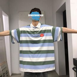 Men's T Shirts Cotton Lapel Short-Sleeved T-Shirt Casual Hit Colour Oversize Fashion Korean Style Clothes 2023 Hip-Hop Trend Tops