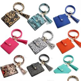Key Rings 31 Styles Bracelet Keychain Card Bag With Tassels Leopard Sunflower Pu Leather Bangle Wrist Pandent Decorate Fashion Drop Dh9Wy