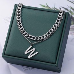 Chains Fashion Stainless Steel Necklaces For Women Girls Letter W Pendant Silver Color Double Layered Cool Punk Streetwear Jewelry Gift