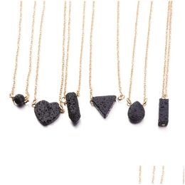 Pendant Necklaces Sier Gold Plated Love Heart Black Lava Stone Bead Diffuser Necklace Aromatherapy Essential Oil For Women Jewellery D Dhx6G