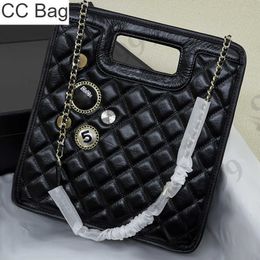 CC Bag Shiny Calfskin Badge Totes Clutch Bags With Hardware Chain Crossbody Luxury Cowhide Coins Quilted Handbags Vintage Designer Large Capacity Women Purse 27x29