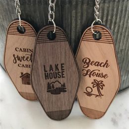 Wholesale Personalised Blank Beech Key Chain Rectangular Wooden Keychain Pendant DIY Fashion Accessories Gift Creative Key Ring Key Tag Pendant