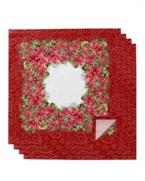 Table Napkin Christmas Poinsettia Flower Napkins Set Festival Home Wedding Party Dinner Cloth