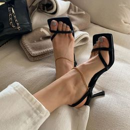 Sandals Fashion Ankle Buckle Strap Women With Heel Summer Narrow Band Clip Toe Party Prom Stripper Thin Heels Shoes 2023