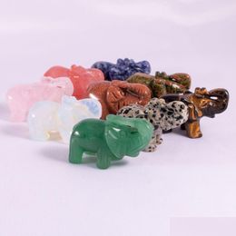 Stone Natural Crystal Ornaments 1.5Inch Elephant Carved Chakra Reiki Healing Quartz Mineral Tumbled Gemstones Hand Home Decor Drop D Dhwsl