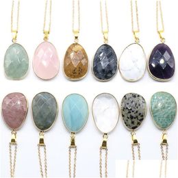 Pendant Necklaces Natural Quartz Stone Necklace For Women Healing Jewelry Pendum Amethysts Amazonite Labradorite Pink Crystal Drop D Dhqcl