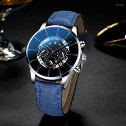 Wristwatches Top Fashion Men's Leather Strap Wristwatch Circular Multifunctional Dial Calendar Display Watch Clock Timer