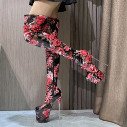 Boots Sexy Flower Women Over the knee Platform Ultra 19cm High Heels Thigh Ladies Nightclub Fetish Shoes Large Size 230711