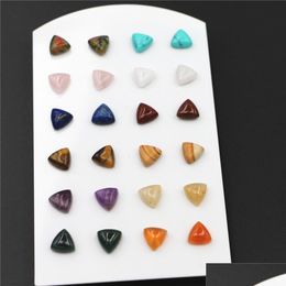 Stud New Simple Trendy Geometric 10X10Mm Natural Stone Rose Quartz Earrings Triangle Mix Colour For Women Fashion Cute Small Wholesal Dhtgx