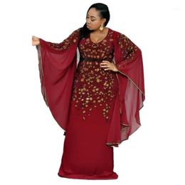 African Dresses for Women Dashiki African Clothes Bazin Broder Riche Sexy Slim Ruffle Sleeve Robe Evening Long Dress12494