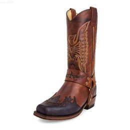 Boots Men Women Unisex 2022 Mid Calf Western Cowboy Embroidery Boots Male Autumn Outdoor Leather Totem Med Heel Fashion Designed Boots L230712