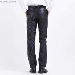 Men's Pants Summer Men's Business Slim Fit Elastic Black Artificial leather Pants Men's Elastic Tight Trousers PU Leather Shiny Pencil Pants Z230712