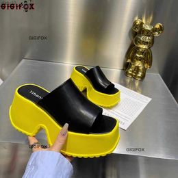 GIGIFOX Platform Sandals For Women Yellow Open Toe Wedges Shoes Goth Fashion Punk Sandals Shoes Summer Beach Slipper Colours L230704