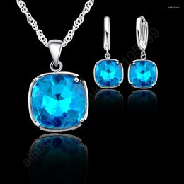 Necklace Earrings Set Classic 925 Sterling Silver Trendy Christmas Square Cubic Zircon Pendant Wholesale