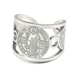 My Shape Stainless Steel Rings for Men Religious Saint Benedict of Nursia Finger Rings Jewellery for Women Adjustable Men's Ring