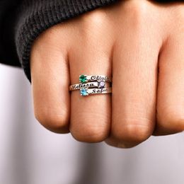 Band Rings Custom Name and Birthstone Scripture Ring Carving Commitment Letter Ring Personalized Silver Jewelry Anniversary Gift for Women 230711