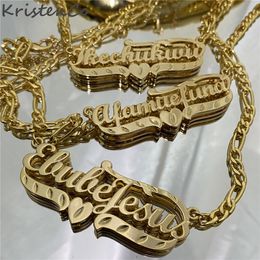 Pendant Necklaces KristenCo Custom Name Necklace Personalised Women Double Plated Gothic Nameplate Custom Gold Choker Necklace For Women Gift 230711