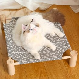 Cat And Dog Hammock Bed Small Dog Bed, Wooden Cat Elevated Cooling Outdoor Bed For Summer, Detachable Portable Cat Hammock