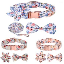 Dog Collars HUIJI Sunflower Pet Lead Rope Pure Cotton Breathable Collar Zou Ju Printed Supplies DIY