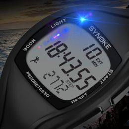 SYNOKE Mens Watches Pedometer Fitness Sport Watch Men Waterproof Silicone Led Wristwatch Military Chronograph Relogio Masculino