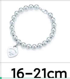 nuovo braccialetto placcato argento 925 perline 8mm catena a sfera gioielli da uomo braccialetti con ciondolo a cuore per uomo set gioielli di moda catena di design coppia di donne festa di nozze ragazze